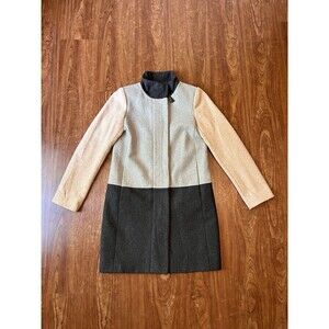 J Crew Wool Blend Colorblock Funnel Neck Coat Women's size 4 Gray & Tan Wool
